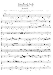 Partition basse clarinette (alternate pour basson 1), Symphony No.103