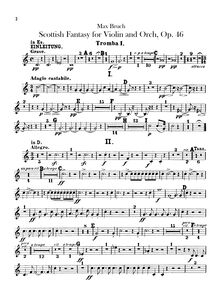 Partition trompette 1, 2 (en E♭, D), Schottische Fantasie, Fantasie für die Violine mit Orchester und Harfe unter freier Benutzung schottischer Volksmelodien