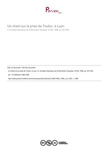 Un chant sur la prise de Toulon, à Lyon - article ; n°1 ; vol.305, pg 537-538