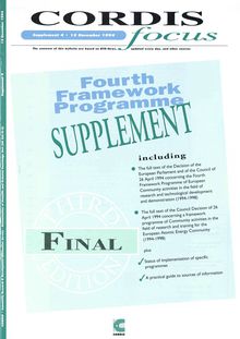 CORDIS focus Supplement 4 - 15 December 1994. Fourth Framework Programme
