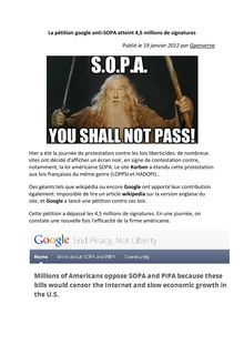News: La pétition google anti-SOPA atteint 4,5 millions de signatures