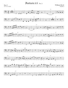 Partition viole de basse 2, fantaisies pour 6 violes de gambe, Byrd, William par William Byrd