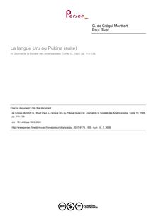 La langue Uru ou Pukina (suite) - article ; n°1 ; vol.18, pg 111-139