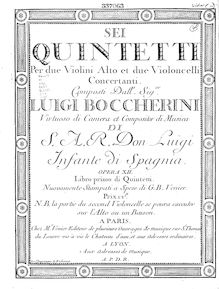 Partition viole de gambe, 6 corde quintettes, G.265-270, Boccherini, Luigi