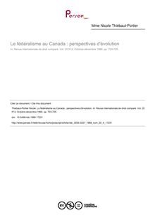 Le fédéralisme au Canada : perspectives d évolution - article ; n°4 ; vol.20, pg 703-725
