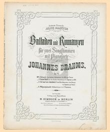 Partition complète, 4 ballades et Romances, Brahms, Johannes