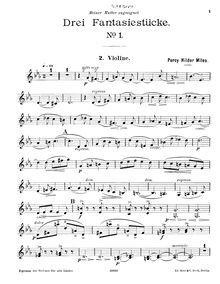 Partition violon 2, 3 Fantasy pièces pour corde quatuor, Miles, Percy Hilder