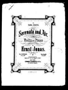 Partition violon et partition de piano, partition de violoncelle, Serenata et Air par Ernst Jonas
