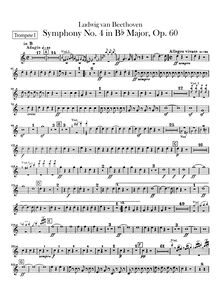 Partition trompette 1, 2 (B♭, E♭), Symphony No.4, B♭ major, Beethoven, Ludwig van
