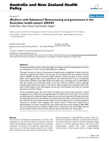 (Re)form with Substance? Restructuring and governance in the Australian health system 2004/05