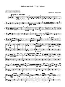 Partition violoncelle / basse, violon Concerto, D Major, Beethoven, Ludwig van