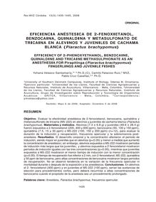 Eficiencia anéstesica de 2-fenoxietanol, benzocaina, quinaldina y metasulfonato de tricaina en alevinos y juveniles de cachama blanca (Piaractus brachypomus)