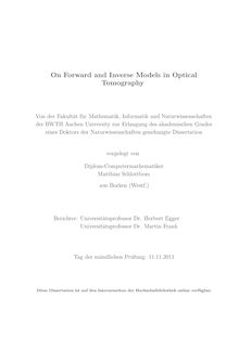 On forward and inverse models in optical tomography [Elektronische Ressource] / Matthias Schlottbom