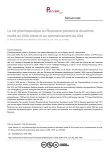 La vie pharmaceutique en Roumanie pendant la deuxième moitié du XIXe siècle et au commencement du XXe - article ; n°226 ; vol.63, pg 479-483