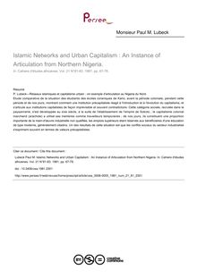 Islamic Networks and Urban Capitalism : An Instance of Articulation from Northern Nigeria. - article ; n°81 ; vol.21, pg 67-78