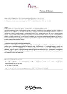 When and how dirhams first reached Russia - article ; n°3 ; vol.21, pg 401-469
