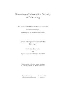 Discussion of information security in E-learning [Elektronische Ressource] / von Christian Josef Eibl