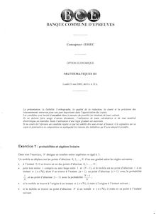 ESSEC 2005 mathematiques iii classe prepa hec (ece)