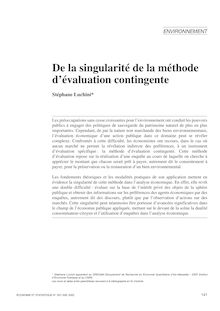 De la singularité de la méthode d évaluation contingente - article ; n°1 ; vol.357, pg 141-152