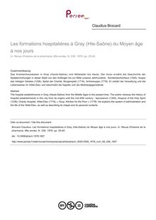 Les formations hospitalières à Gray (Hte-Saône) du Moyen âge à nos jours - article ; n°236 ; vol.66, pg 25-40