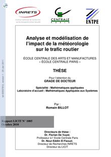 Analyse et modélisation de l impact de la météorologie sur le trafic routier, Analysis and modeling of the weather impact on traffic
