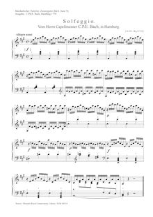Partition complète, Solfeggio en A major, Wq.117/22 (H.222), Keyboard Instrument