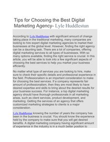 Tips for Choosing the Best Digital Marketing Agency- Lyle Huddlestun