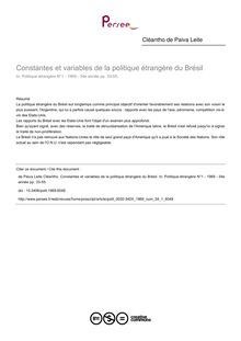 Constantes et variables de la politique étrangère du Brésil - article ; n°1 ; vol.34, pg 33-55