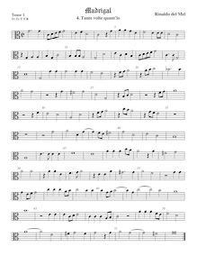 Partition ténor viole de gambe 1, alto clef, madrigaux pour 5 voix par  Rinaldo del Mel par Rinaldo del Mel