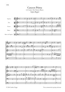 Partition complète, Canzon Prima à , Canto Alto ténor Basso, Frescobaldi, Girolamo