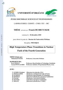 Transitions de phases à hautes températures de combustibles nucléaires de quatrième génération, High temperature phase transitions in nuclear fuels of the fourth generation.