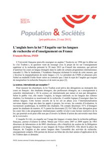 L’anglais hors la loi ? Enquête sur les langues de recherche et d’enseignement en France