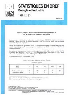 Prix du gaz pour les consommateurs domestiques de l UE au 1er juillet 1998
