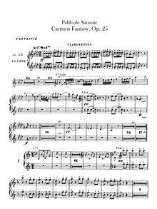 Partition clarinette 1, 2 (A), Carmen Concert Fantasy, Op 25, Sarasate, Pablo de