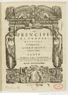 Partition Complete set of parties, madrigaux, Book 6, Gesualdo, Carlo