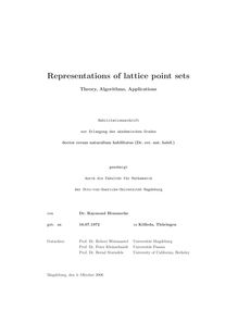 Representations of lattice point sets [Elektronische Ressource] : theory, algorithms, applications / von Raymond Hemmecke