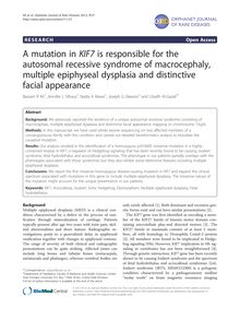 A mutation in KIF7 is responsible for the autosomal recessive syndrome of macrocephaly, multiple epiphyseal dysplasia and distinctive facial appearance