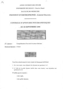 Compréhension d un texte littéraire 1999 Institut d Orthophonie Gabriel Decroix Université Lille 2