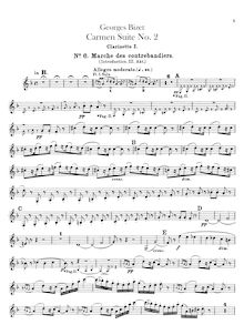Partition clarinette 1, 2 (en B♭, A), Carmen  No.2, Bizet, Georges