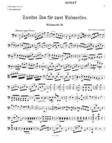 Partition violoncelle 2 , partie, Duos pour 2 violoncelles, Op.53