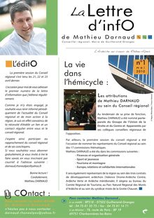 La lettre d information de Mathieu DARNAUD n°1