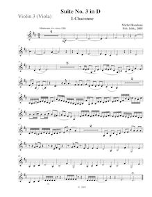 Partition violon 3 (pour viole de gambe),  No.3 en D major, D major