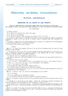 Lois et décrets relatifs à la HAS - Décret n°2009-1088 du 2 septembre 2009