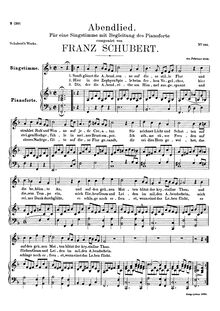 Partition complète, Abendlied, Evening Song, F major, Schubert, Franz