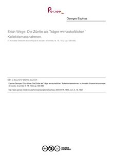 Erich Wege, Die Zünfte als Träger wirrtschaftlicher   Kollektismassnahrnen.   ; n°18 ; vol.4, pg 580-585