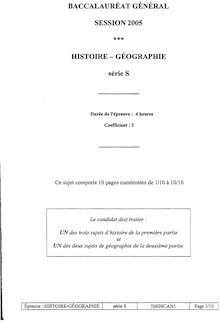 Histoire Géographie 2005 Scientifique Baccalauréat général
