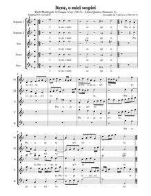 Partition Itene o miei sospiri - partition complète (alto notation), Madrigali A Cinque Voci [Libro Quinto]