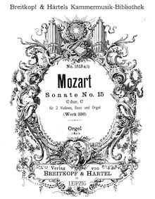 Partition orgue, église Sonata, Church Sonata No.17, C major, Mozart, Wolfgang Amadeus