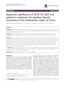 Diagnostic significance of CK19, TG, Ki67 and galectin-3 expression for papillary thyroid carcinoma in the northeastern region of China