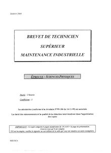 Sciences physiques 2004 BTS Maintenance industrielle
